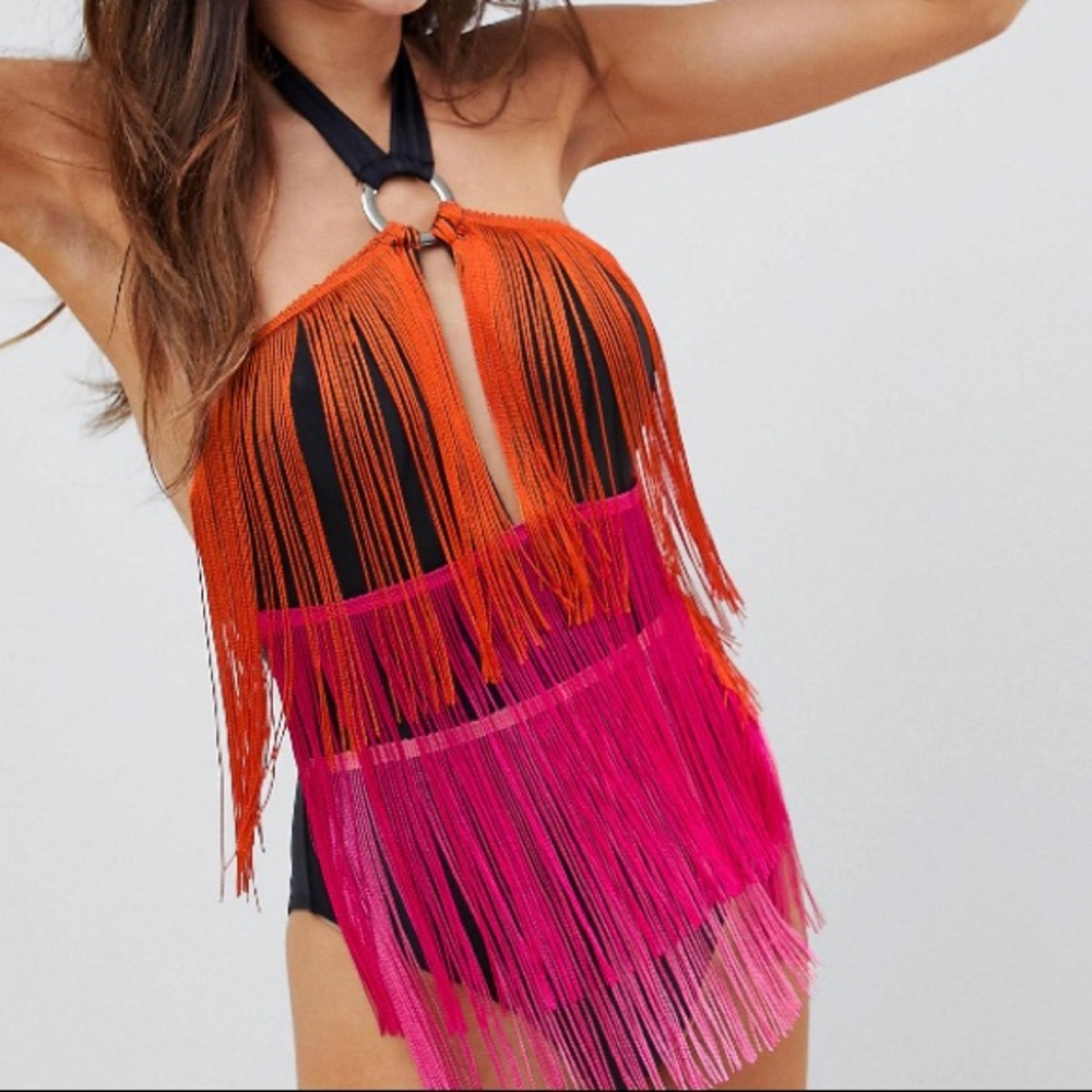 ASOS DESIGN Bright POP Layered Fringe Swimsuit
